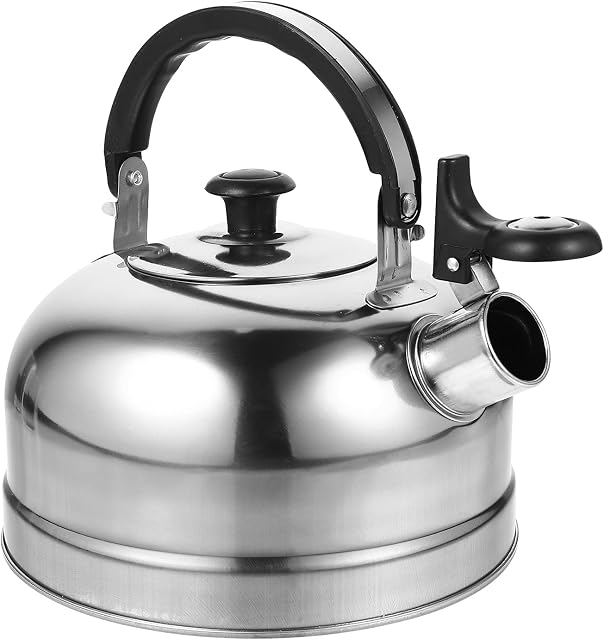 Whistling Tea Kettle for Stove Top - 2L - Stainless Steel Handle Tea Pot Flat Bottom Teakettle Whistling Teakettle Also for Gas Hob or Induction Heater