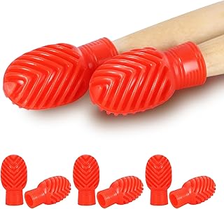 6 Pack Drumstick Dampeners for Silent Practice Drums Silicone Drumstick Tips Replace Your Drum Practice Pads & Protect Drumsticks Reduce the Noise of the Drumsticks Hitting the Drum Surface(Red)