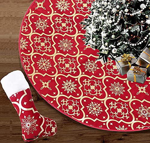 MAISITOO 122cm Peluche Jupe de Sapin de Noël,Rouge Christmas Tree Skirt,Tapis de Sapin en Peluche,Couvre Pied Sapin Noel Jupe d'arbre pour Décorations de Noël pour Les fêtes de Fin d'année Cover