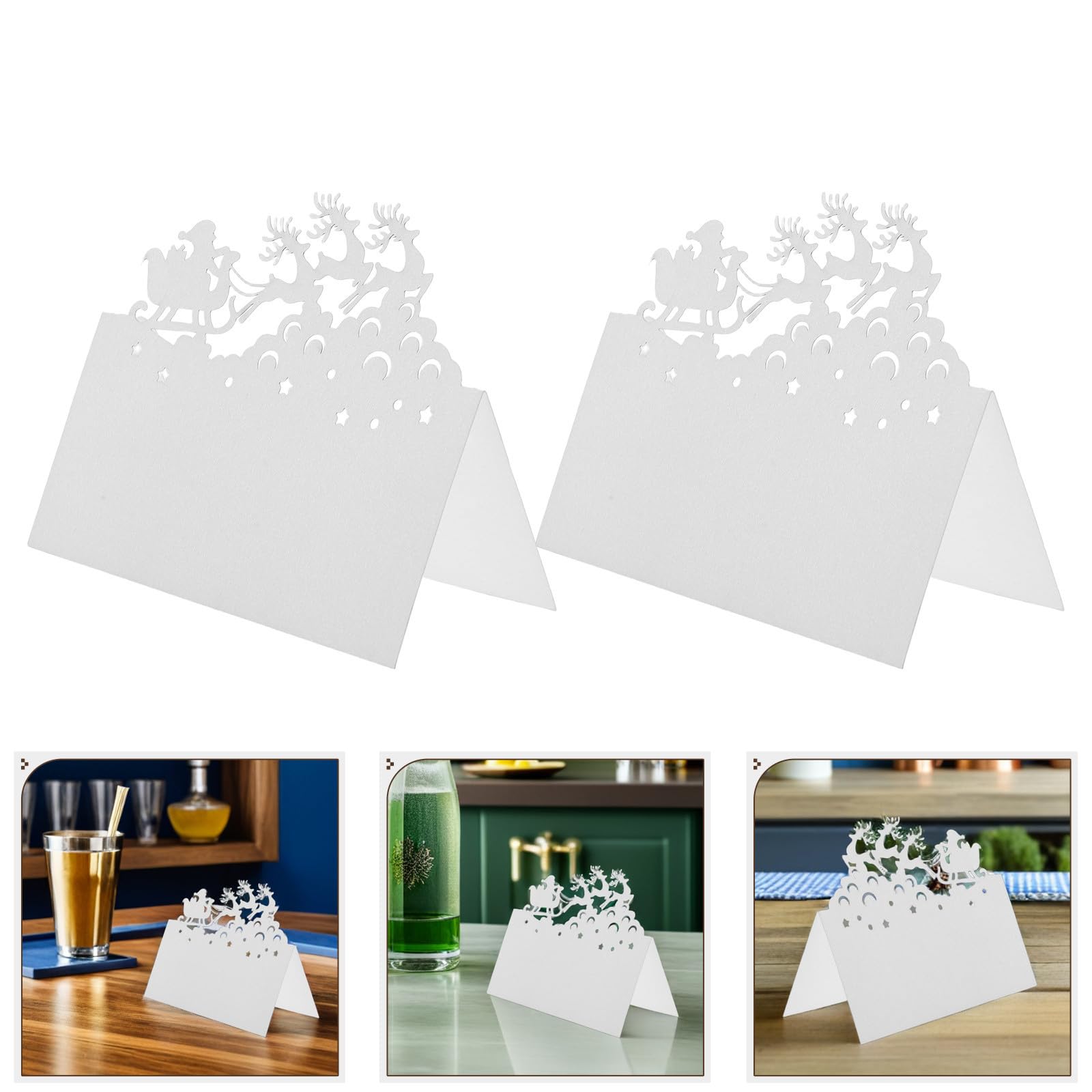 Toyvian 250 Pezzi Segnaposto Natalizi Renna Intagliata, Carta Bianca | Cartoncini Segnaposto per Feste di Natale, Nome a Mano, per Tavola Elegante e Riunioni di Famiglia