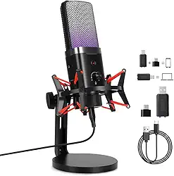 Microfone, Microfone Gamer, Podcast Microfone DinâMico USB/XLR Para Pc PS5, Suporte a Tripé, Filtro Pop, Antivibração, Controle de Ganho: Ideal para Twitch/Youtube, Podcast e Gravação