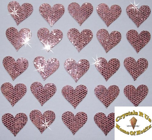 2 Packs = 48 Fabric Sequin 20mm Hearts Iron-On, Baby Pink