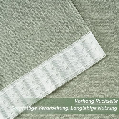 MRTREES Gardinen mit Kräuselband Salbeigrün Leinenoptik Kurz Fenster Wohnzimmer, Vorhang Leinen Halbtransparent 2er Set 175 cm Lang 140 cm… – Ansicht 3