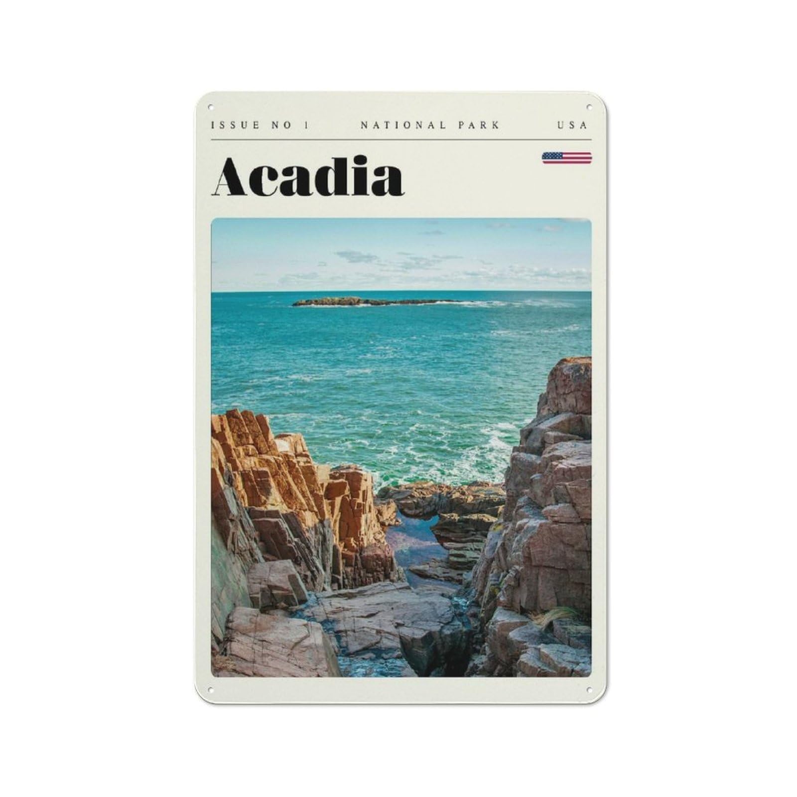 Junmoney Style-4 Classic Acadia National Park Travel Art Metal Wall Plaque 30X20cm, Nostalgic Wall Art For Living Room, Hallway, Kitchen Or Cafe