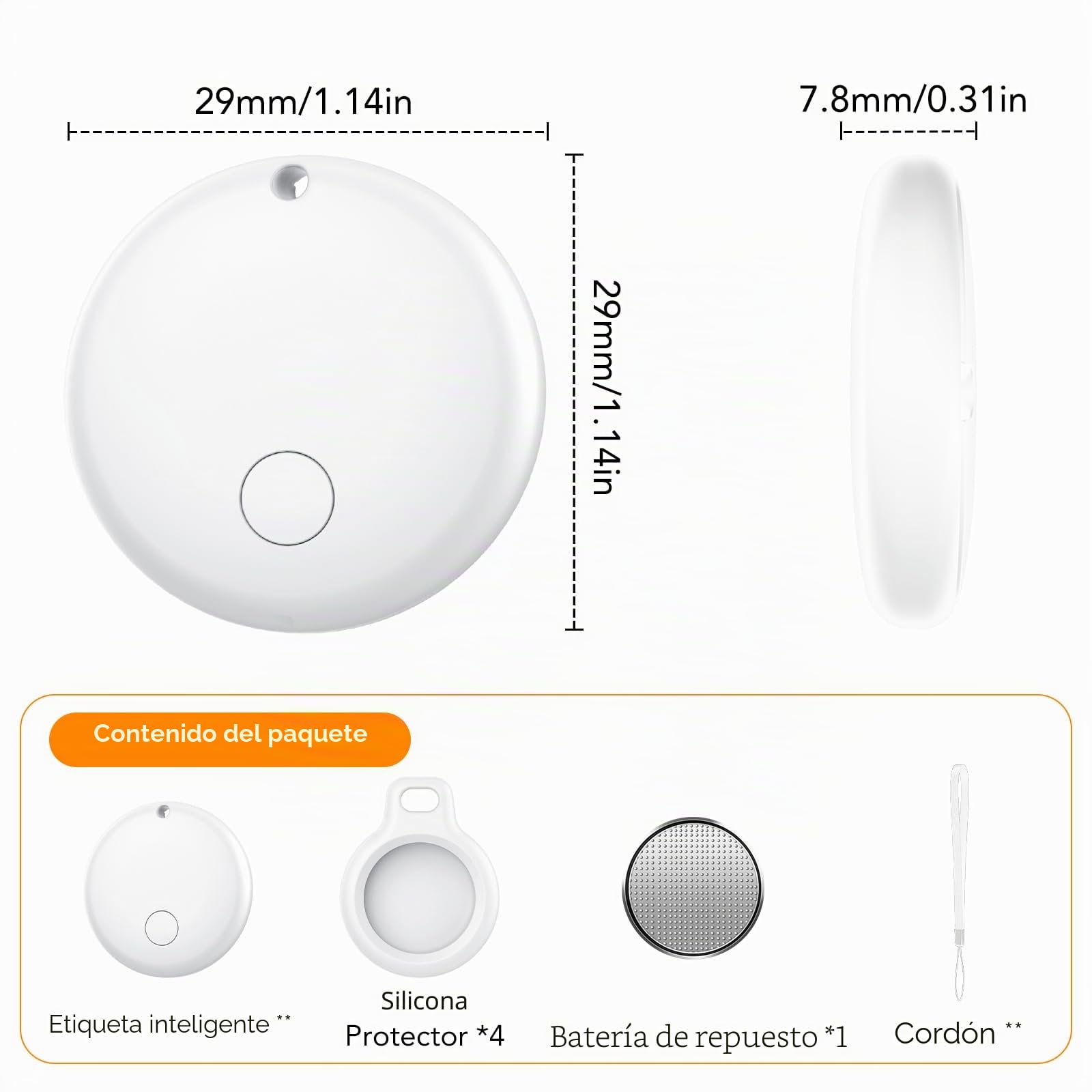 Android Smart Tag, Tracker Compatible con Google Find Hub App (Sólo Android), Localizador Bluetooth, Rastreador para Llaves, Cartera, Equipaje, Impermeable IP68, 4 Blanco