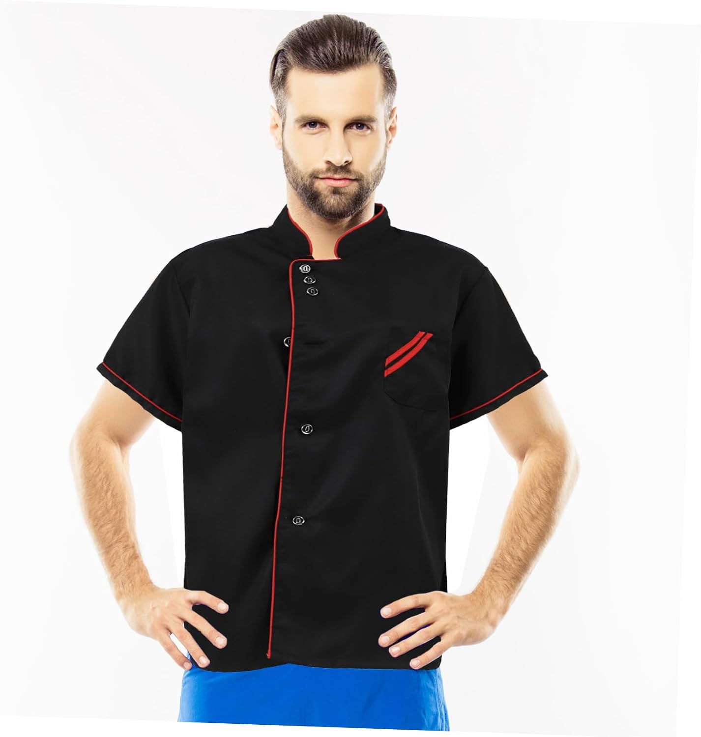 Ipetboom Black Chef Coat Men Chef Apron Short Sleeve Casual Catering Jacket and Breathable