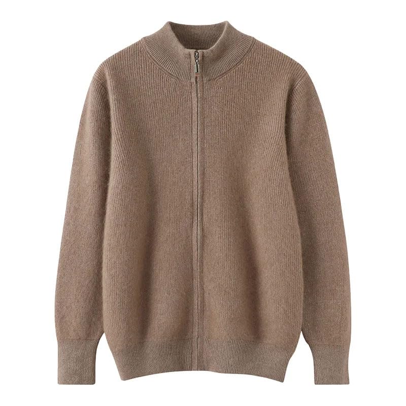 Men 100 Percent Mink Cashmere Knitted Cardigan Sweater Casual Men's Semi High Neck Full Sleeved Business Cardigan2