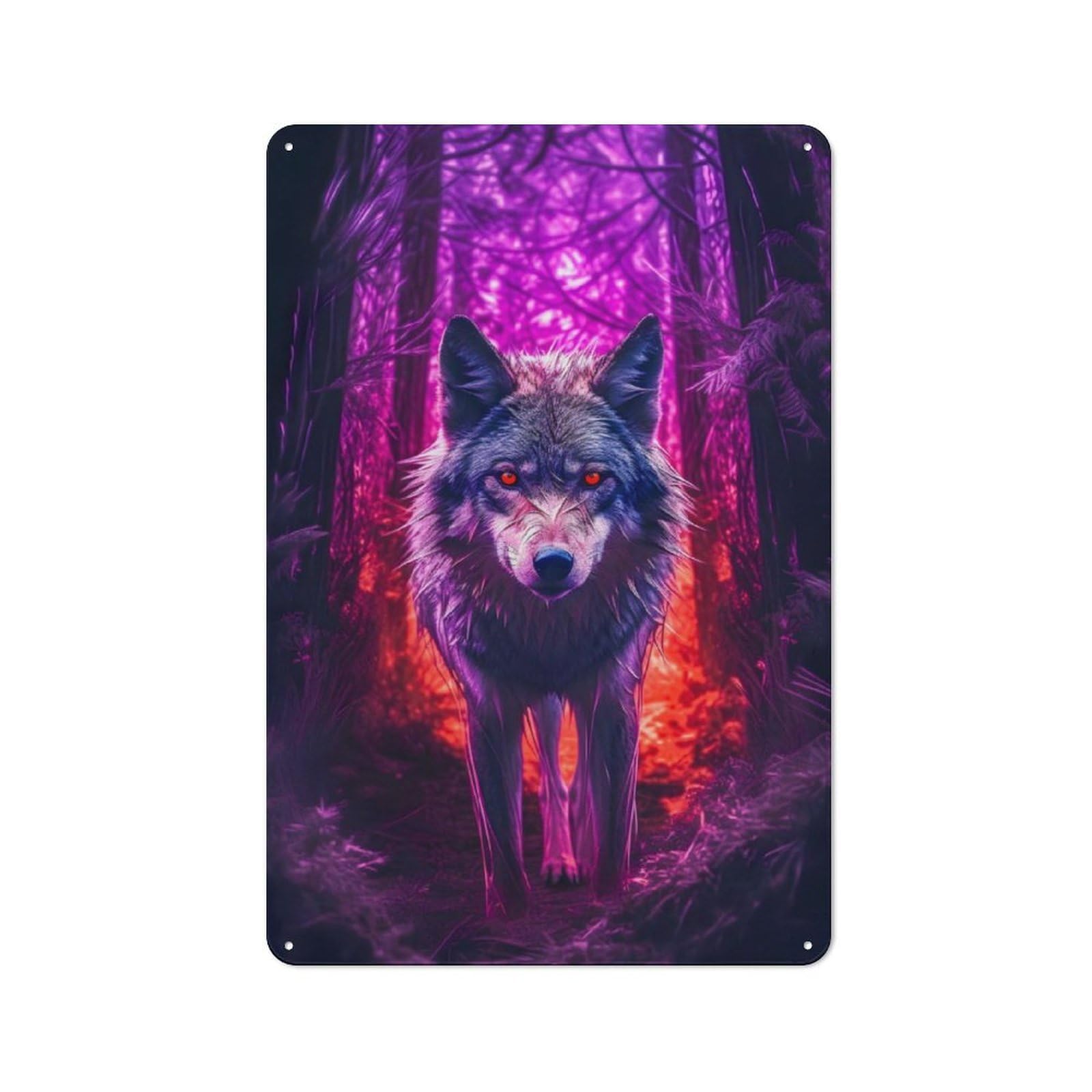 Junmoney Wolf Dark Forest Metal Wall Sign 30X20cm, Modern Retro Loft Wall Plaque For Flat, Bar, Studio Or Gallery Wall