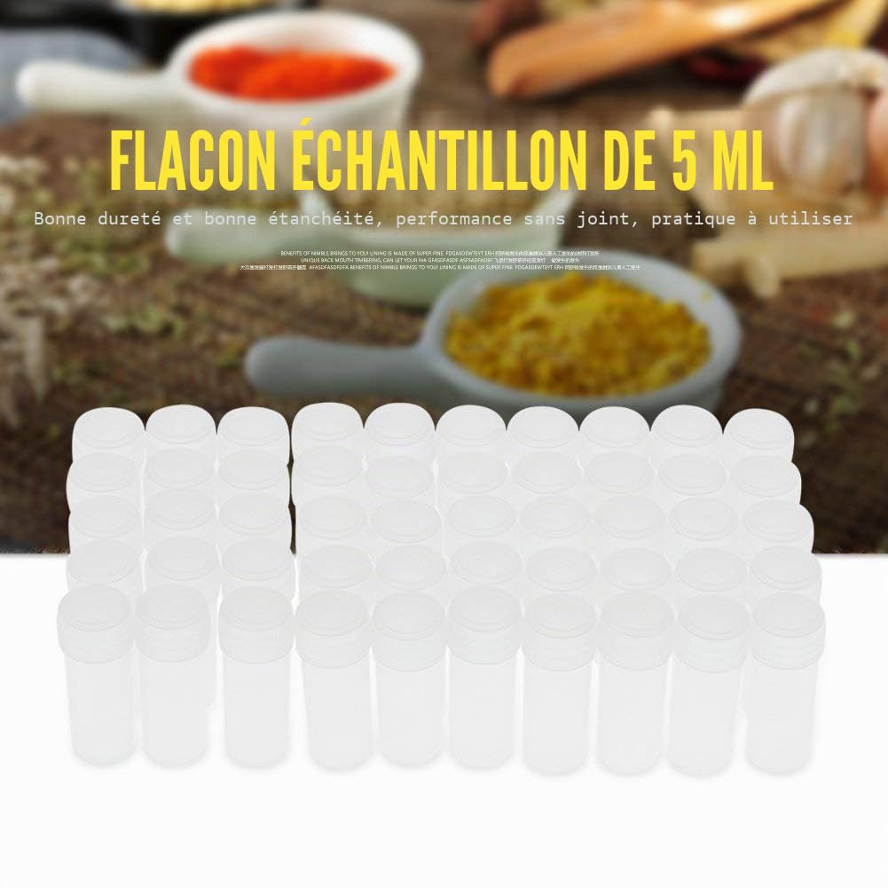 100pcs Flacons d'Échantillonnage Bouteilles en Plastique Volume de 5ml Petit Récipient de Stockage, Tubes à Essai en Plastique pour Solide, Pilules, Graines, Granulaires