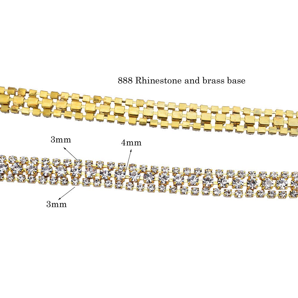 3 Rows Crystal Rhinestone Chain Trim - 3 Yards, AB Color With Gold Base For DIY Jewelry & Decor