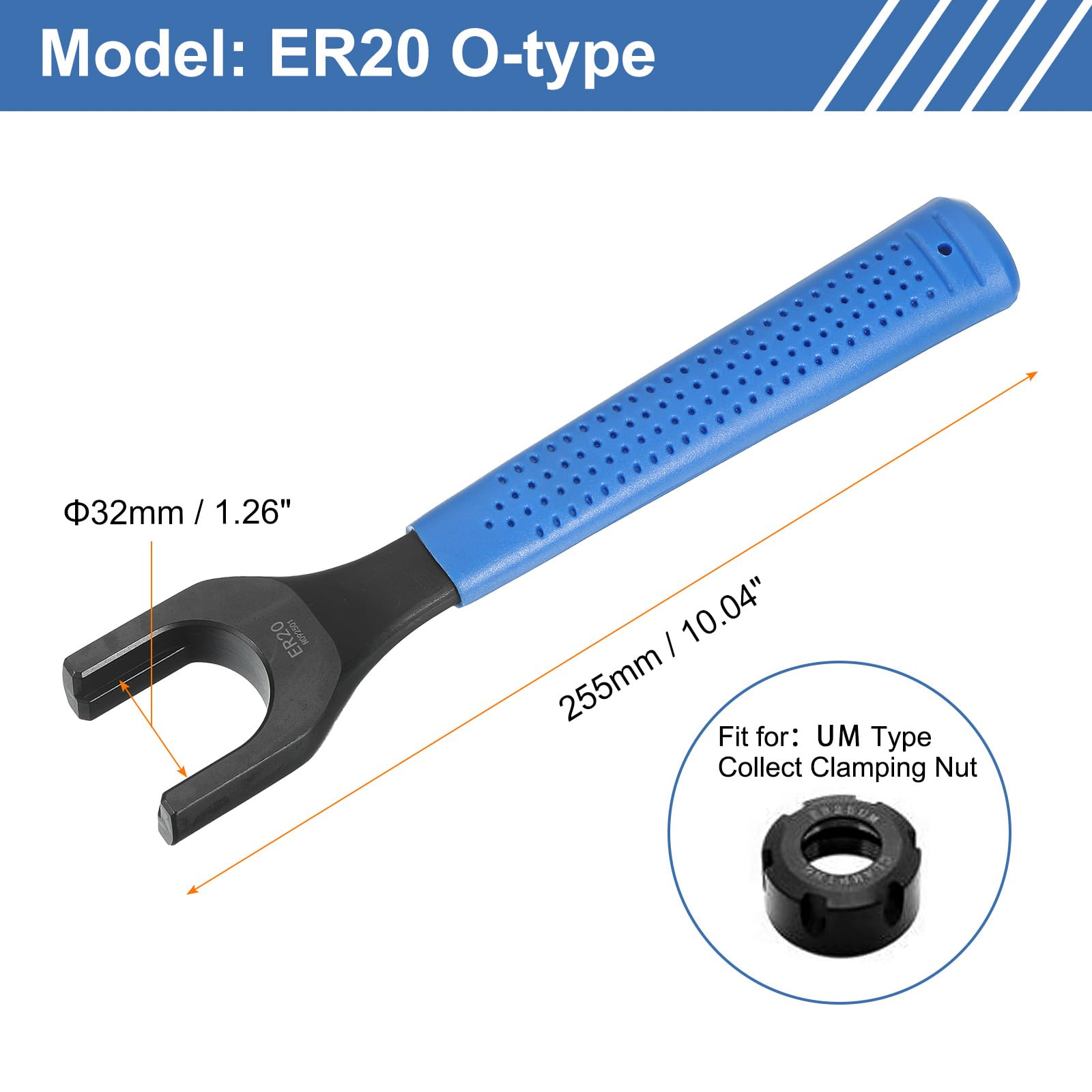 uxcell ER20 O-Type Collet Chuck Wrench Spanner 40CrV Integral Type Nut Spanner with Non-Slip Handle for Clamping Nut Milling Machine Lathe Chuck Holder Tools - Image 2