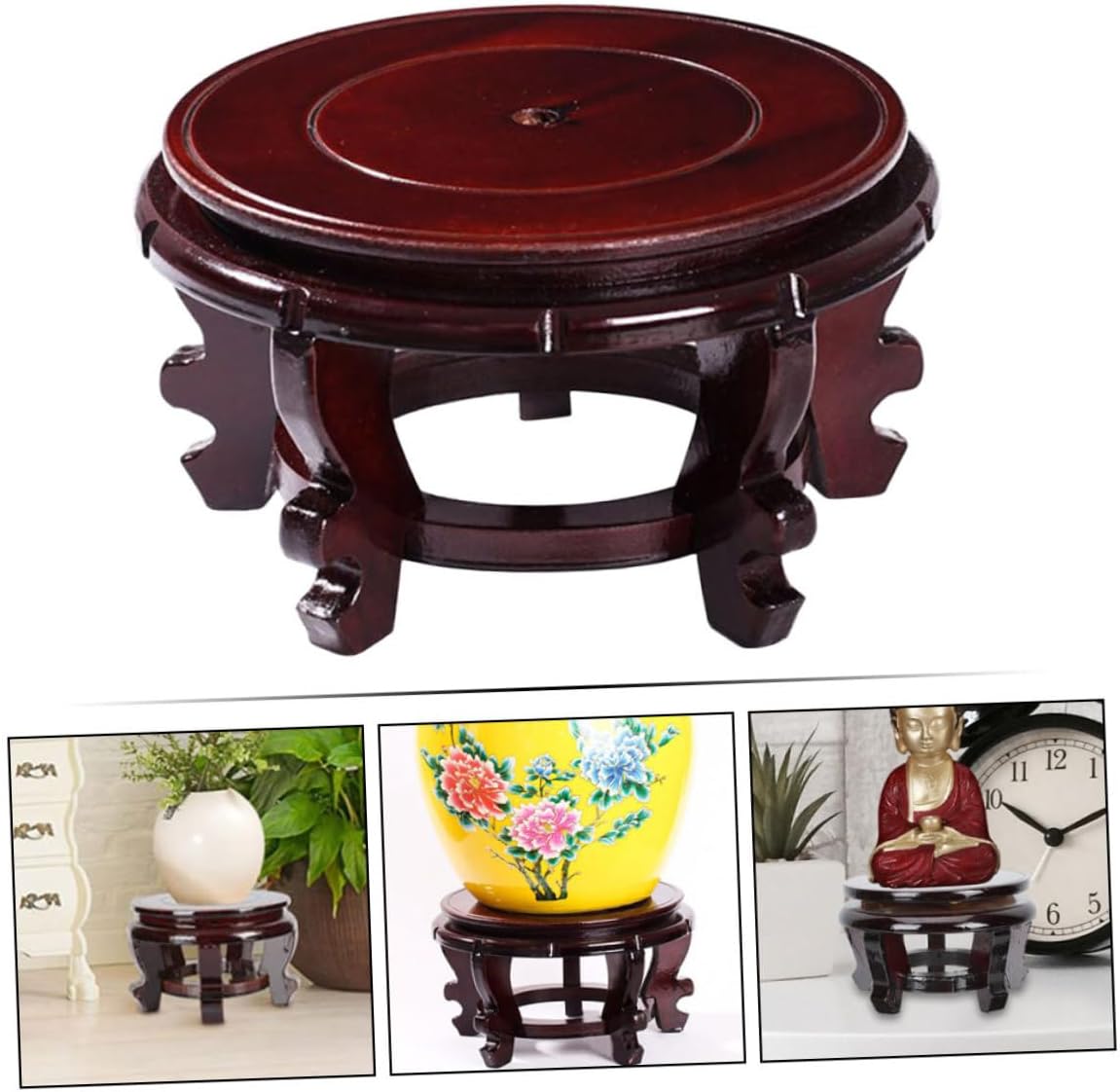 Wooden Flowerpot Stand Plant Display Rack Indoor Household Plant Holder round Solid Wood Base 28cm Diameter High-density Board Suitable for Buddha Statue Fishbowl Vase Craft