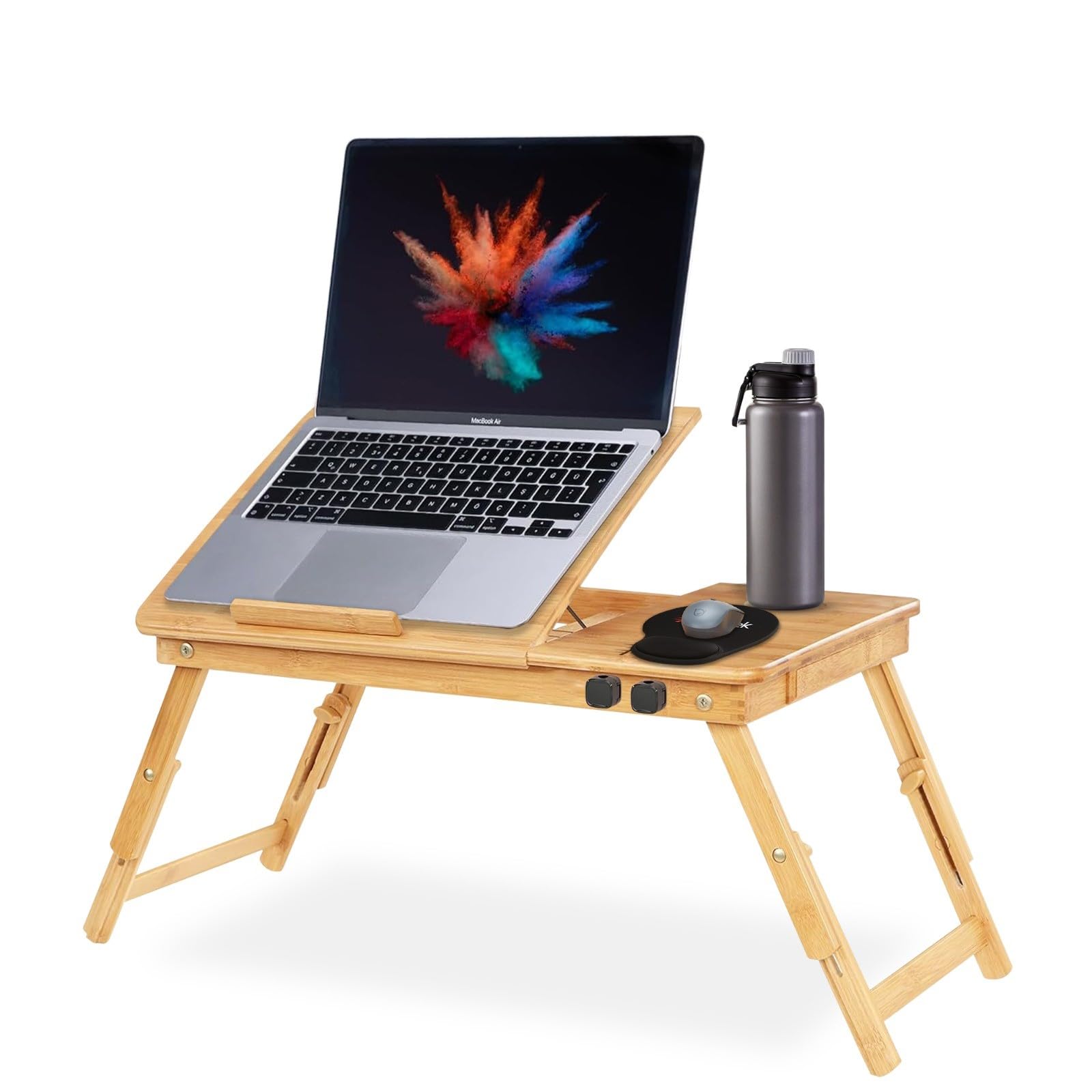 Table Ordinateur Portable InnovaGoods - Réglable Hauteur/Inclinaison - Plateau Ventilation - Aluminium