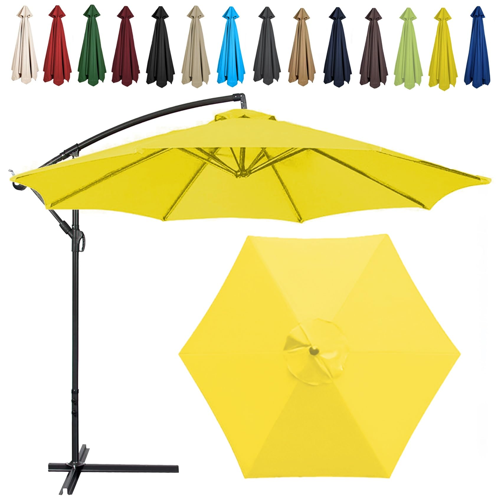 Replacement Parasol Canopy, 2m/2.7m/300cm, 6 Arms/8 Arms, Sun Umbrella Replacement Cloth, Polyester UV Protection Market Table Umbrella Canopy, Parasol Umbrella Replacement Cover(Color:Yellow,Size:6 r