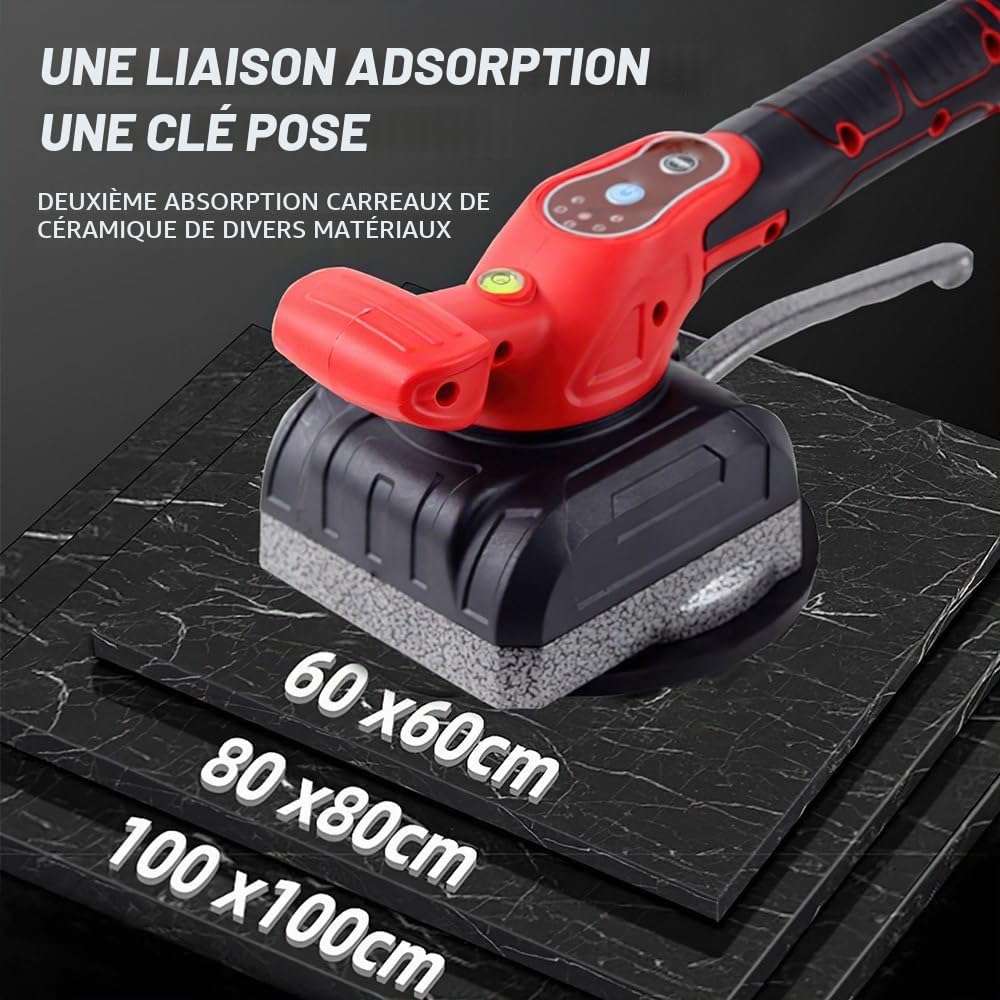 Machine à Carreler Électrique, 21V Vibrateur de Carrelage avec 5 Vitesses Réglables, Ventouse 125mm Capacité 200kg et 12000RPM, 2 Batteries Incluses pour Pose de Carrelage et Dallage Professionnel