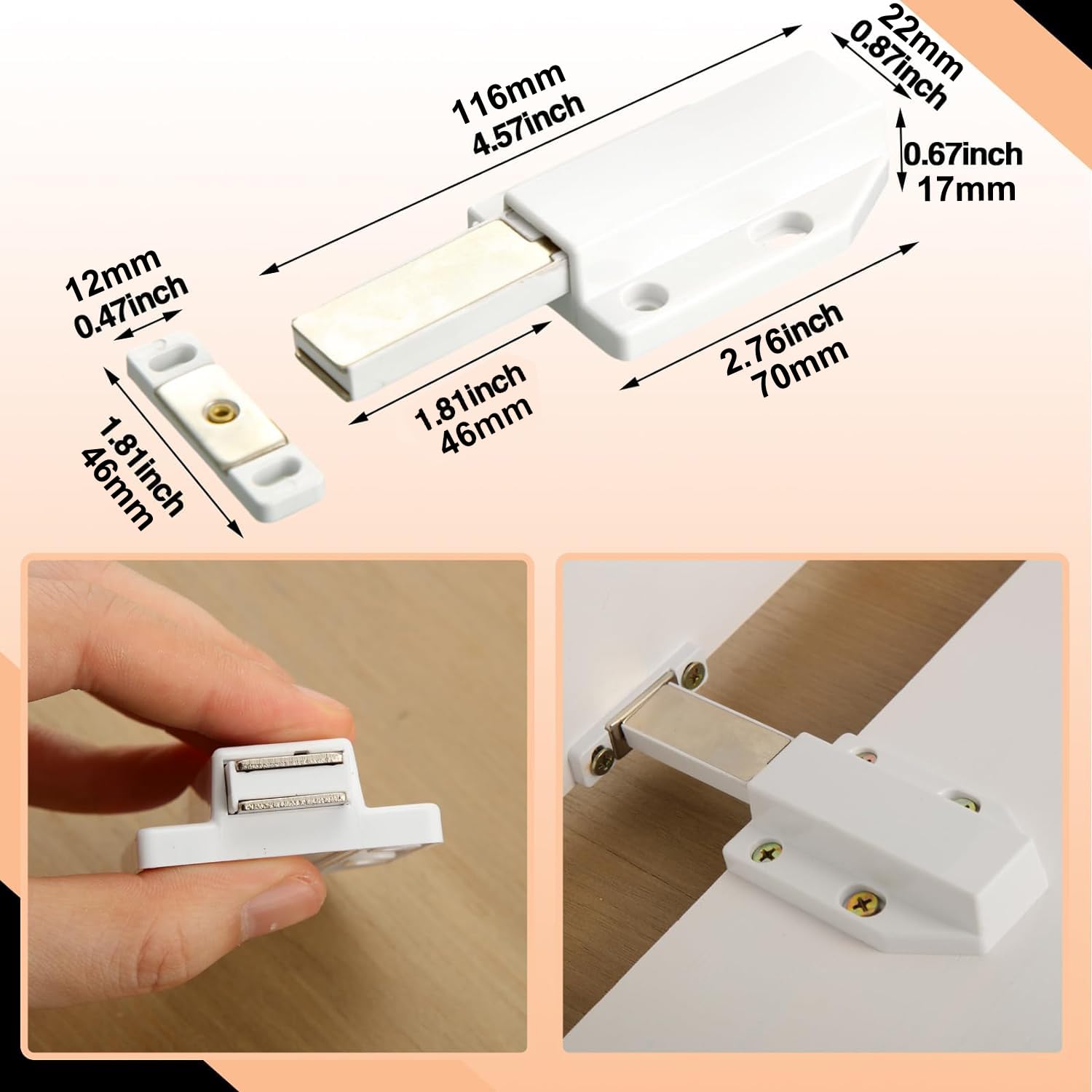 BEBUSINGOTO Confezione Da 4 Chiusure Magnetiche Per Porta Apriporta A Pressione Chiudiporta Magnetico A Pressione Argento 87536567 - Foto 5