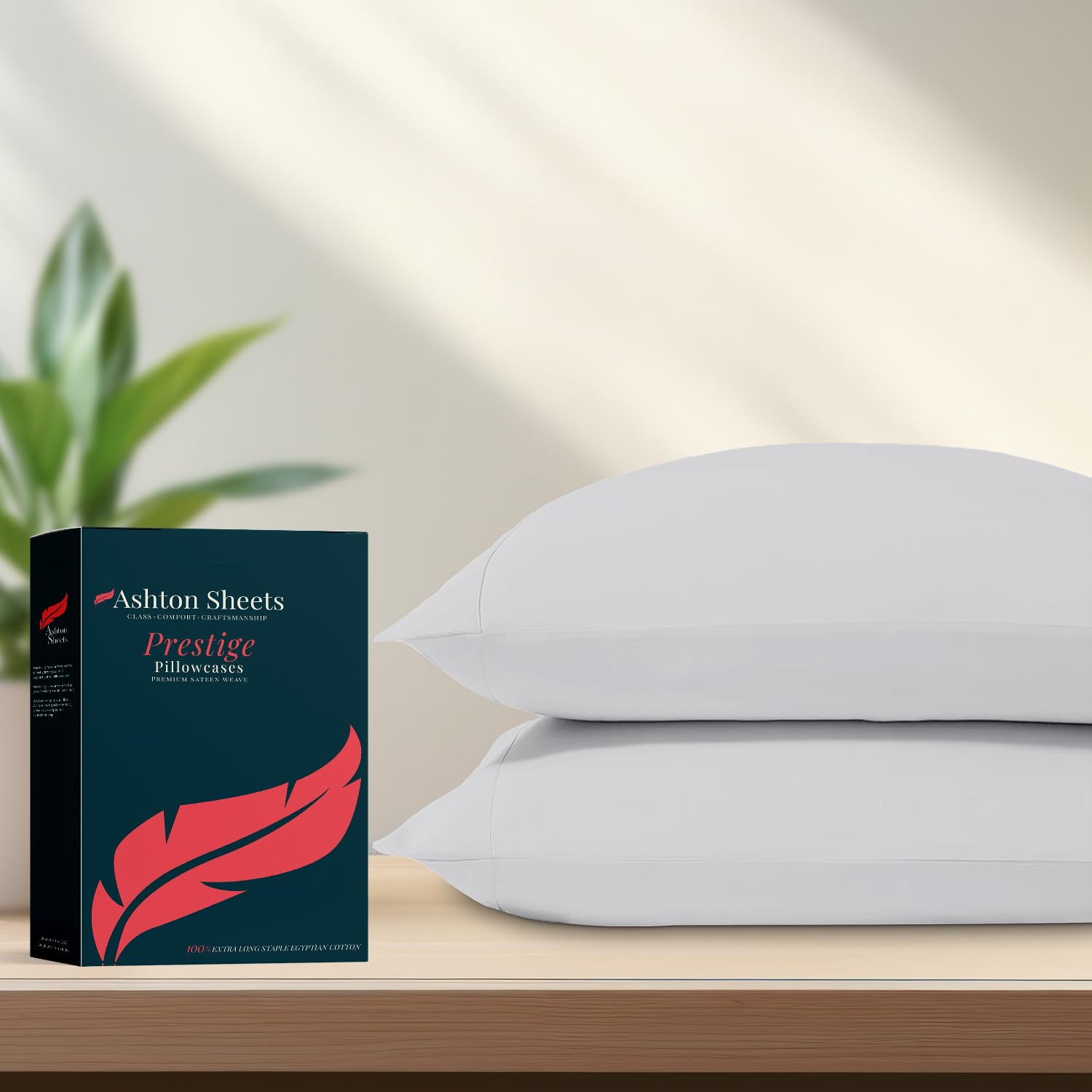 Ashton Sheets 100% Egyptian Cotton Pillow Cases Standard/Queen Size Set of 2 - Luxury 1500 Thread Count Sateen Light Grey Pillow Cases, Silky Soft Cotton Pillowcases Fits Standard & Queen Size Pillows