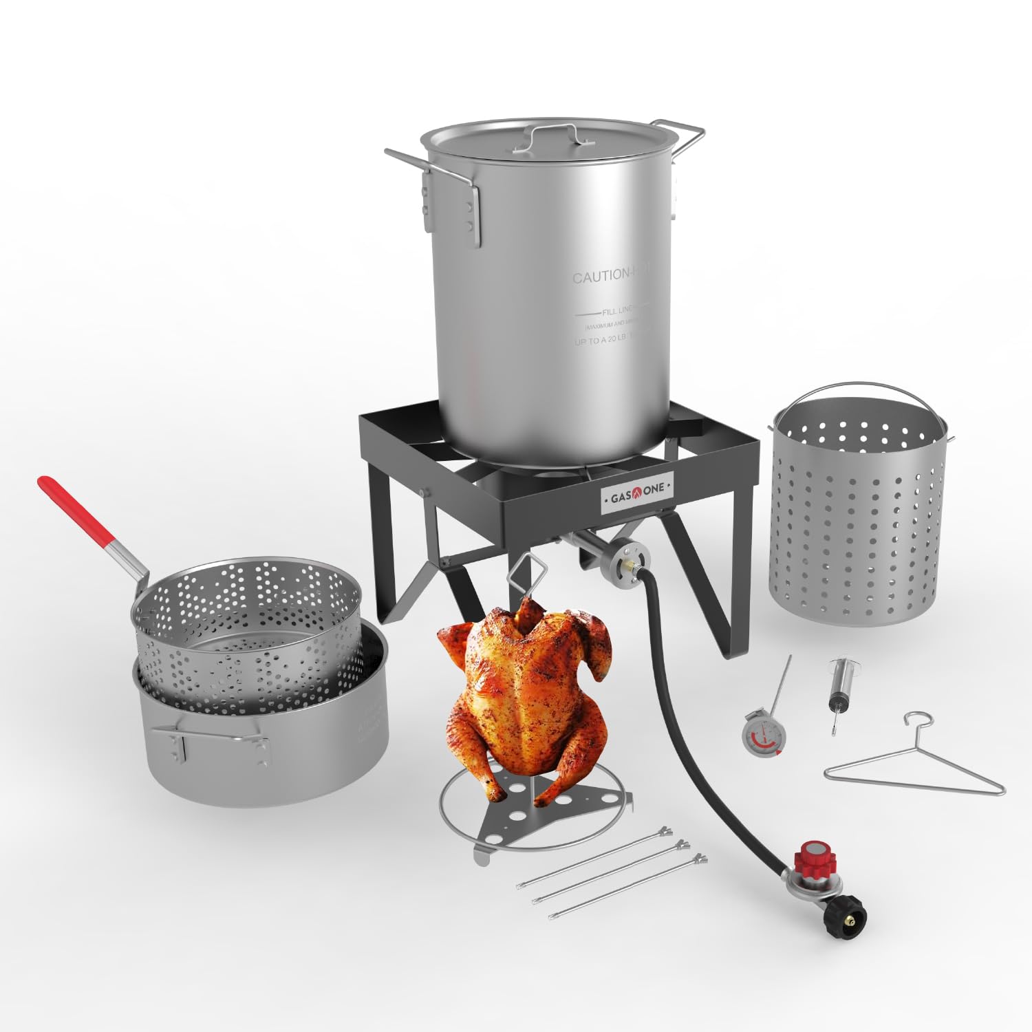 GASONE Gas One Turkey Fryer Propane Burner Complete Kit - Turkey Fry & Boil - With High Pressure Propane Regulator and Hose