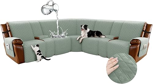 Miniatura 30 de Arfntevss - Fundas impermeables para sofá seccional reclinable en forma de L, funda antideslizante lavable para sofá reclinable, juego de fundas en