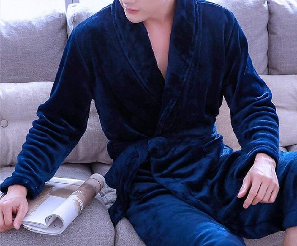 Men Robes Male Winter Warm Bathrobe Home Clothes Nightgown Thickened Flannel Coral Velvet Long Sleeves Autumn Sleepwear,StyleN,XL