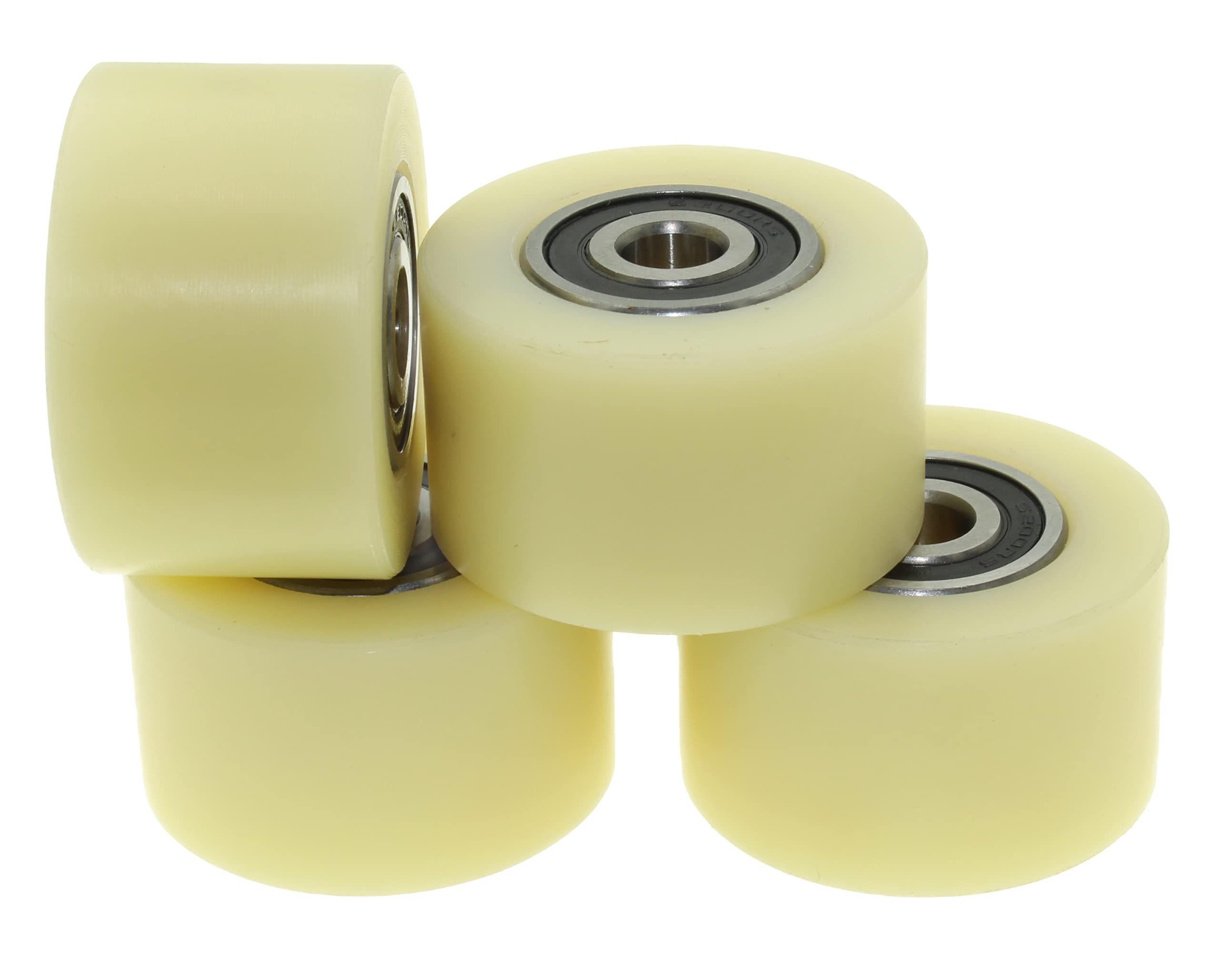 Lot de 4 roues en nylon usiné de 50 mm de diamètre (50-30-10) - Roulements de 30 mm de large et 10 mm de diamètre