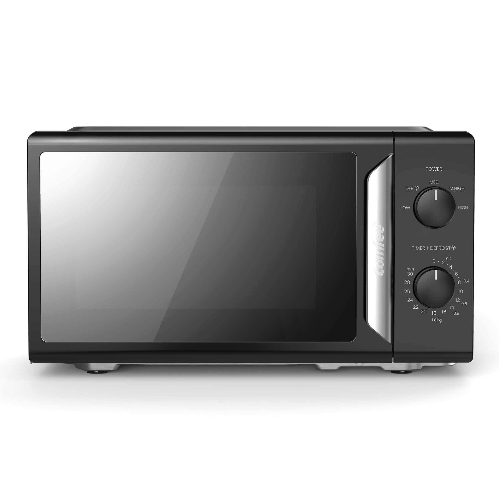COMFEE' 19L 700W Black and Mirror Mini Microwave Oven, Compact Design, InverTech and Quick Defrost Function, 5 Cooking Power Levels with Kitchen Manual Timer - Mirror Design CMO-MP012ND(MB)