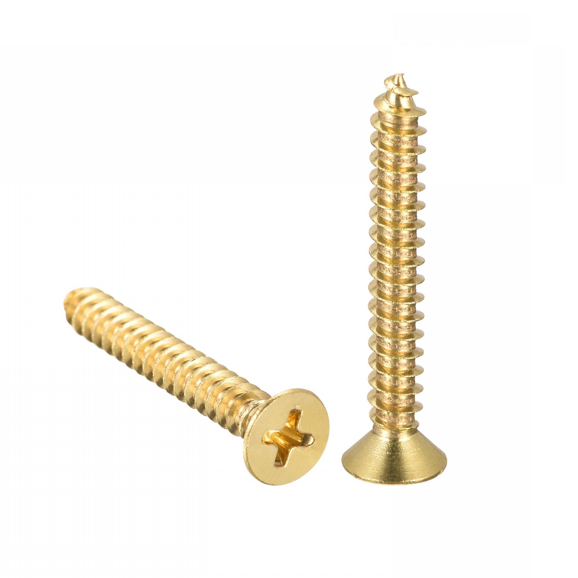 TA-VIGOR M6 Small Phillips Brass Wood Screws 40mm, Cross Flat Head Gold Plated Self Tapping Screw for Wood, Dollhouse, Jewelry Box, Guitar & Miniature Furniture 2pc