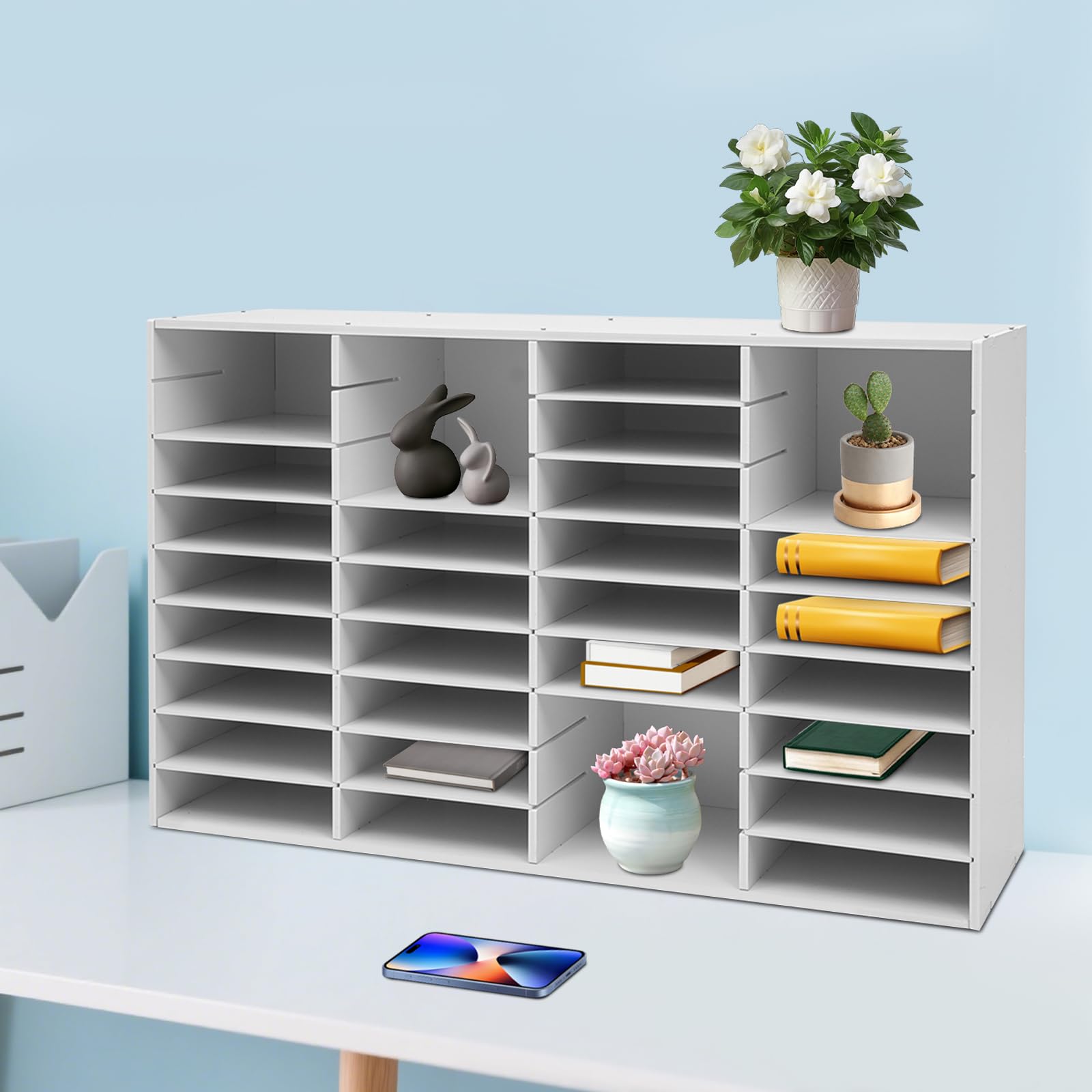 Organizer per documenti, 36 scomparti, da scrivania, in PVC e feltro, rettangolare, con struttura stabile da 10 mm, portata 80 kg, sistema di organizzazione per raccoglitori