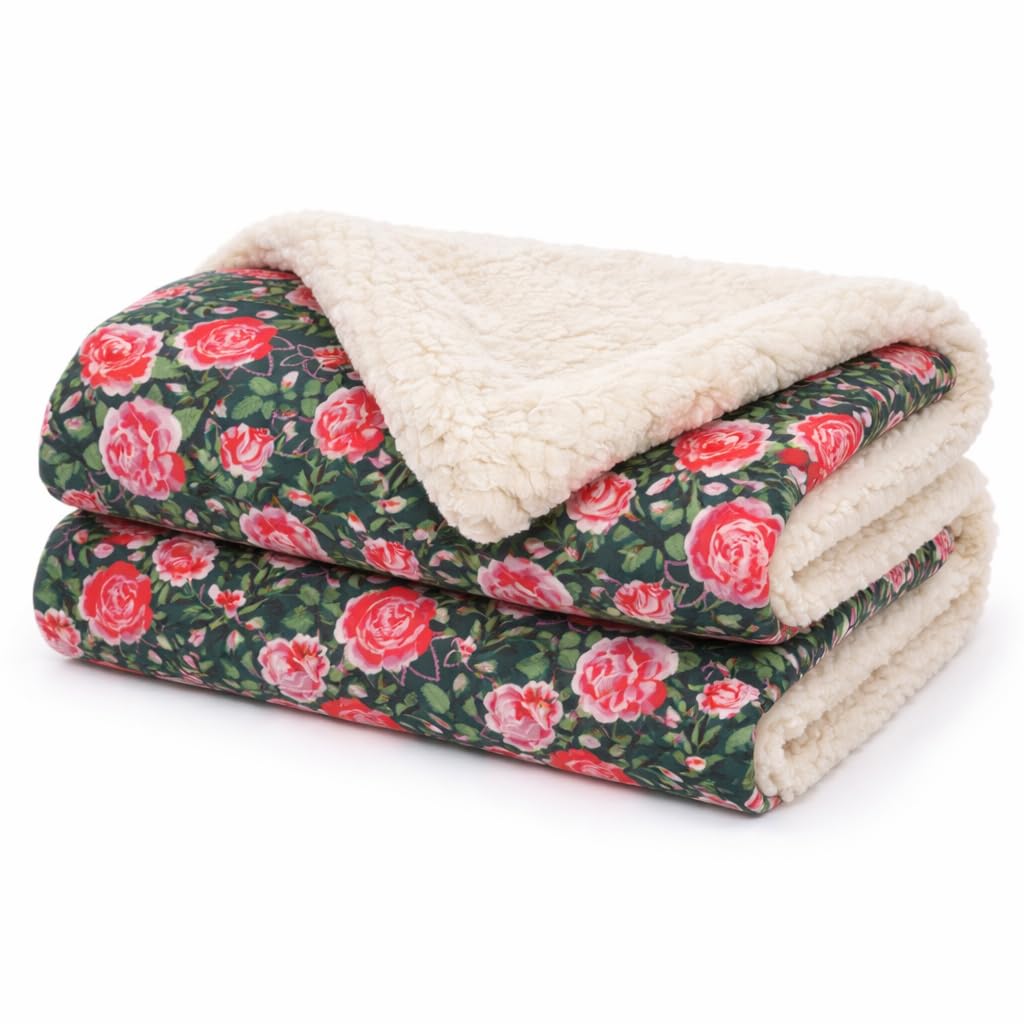 Cath Kidston Large Dog Blanket (120 x 100 cm), Washable Reversible Plush Pet Throw for Furniture Protection & Dog Bedding, Dolly Rose Print