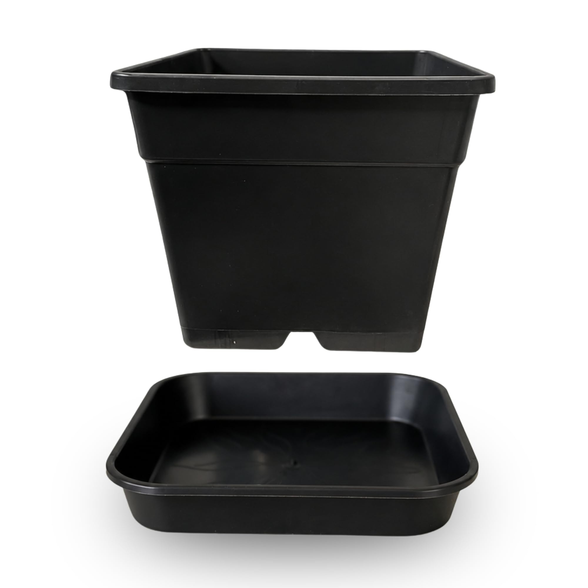 Growcery Black Square Pot & Saucer Set – Durable Plastic Pots With Matching Square Drip Tray | Indoor & Outdoor Use | Multiple Sizes (2L To 25L) | Reusable, Leak-Resistant, Stackable, Uv-Resistant (5, 25L + 34Cm)