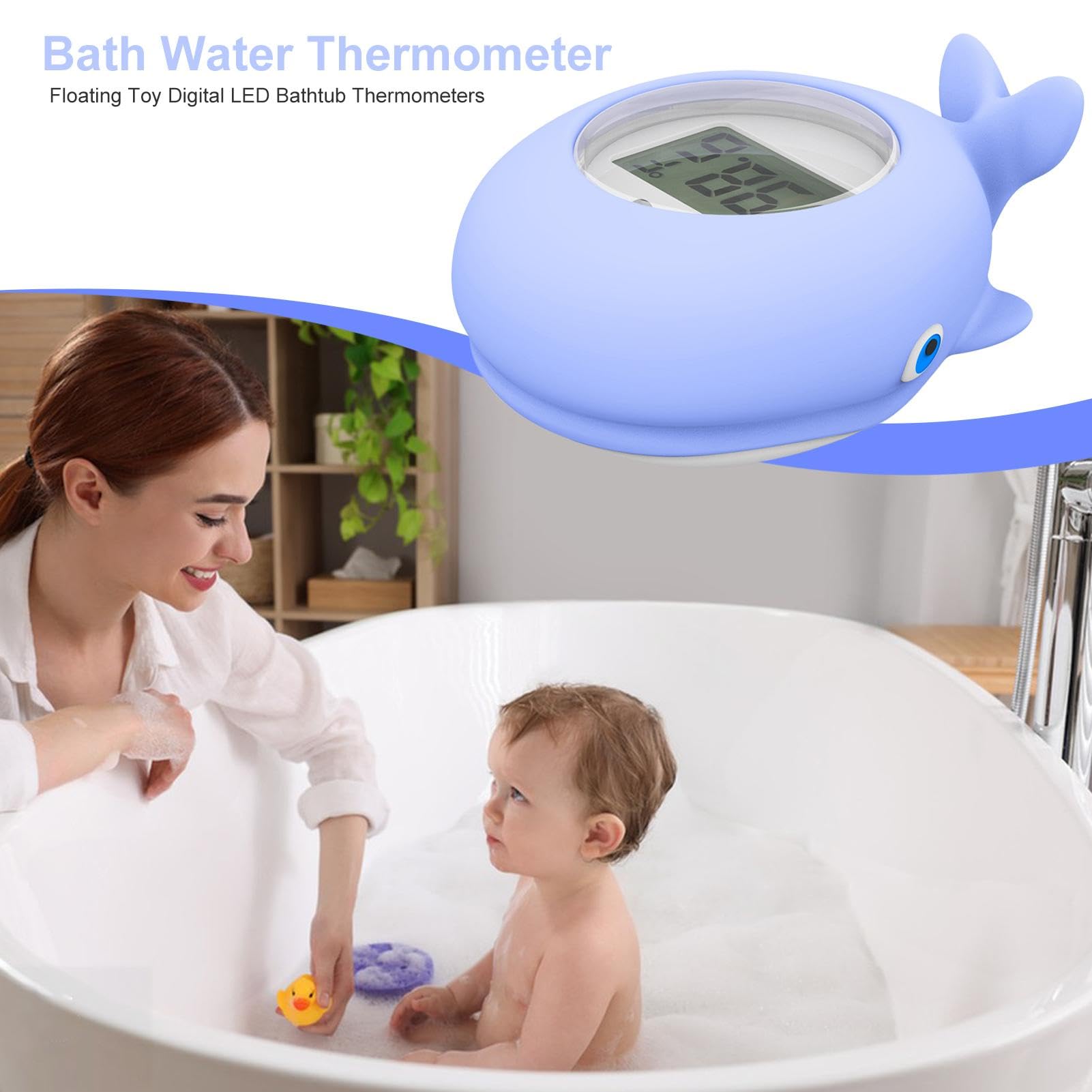 Thermomètre De Bain Bébé Numérique LED - Forme Baleine - Étanche - Plage 0-99°C - Alerte Couleur - 4