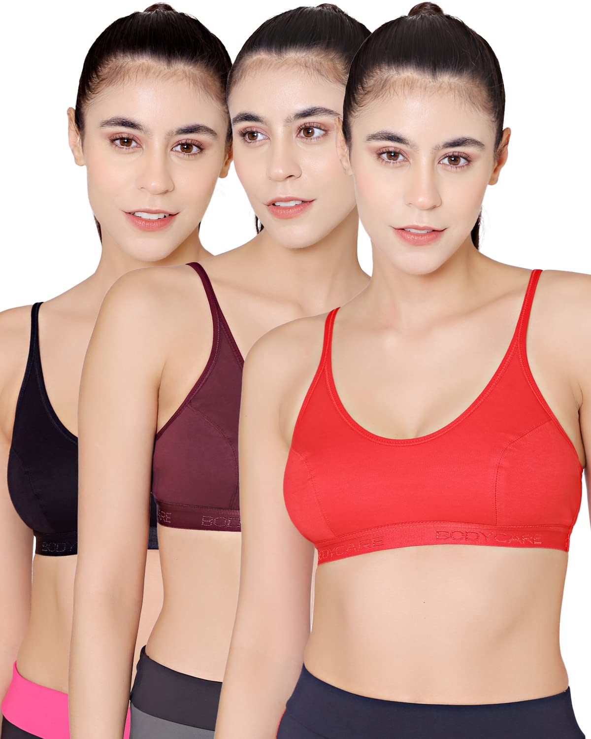bodycare Women's Cotton & Spandex Non Padded Non-Wired Sports Bra (Pack of 3)-picture-28