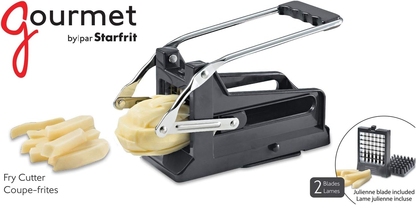 Starfrit Gourmet Fry Cutter with 2 Stainless Steel Blades, Black