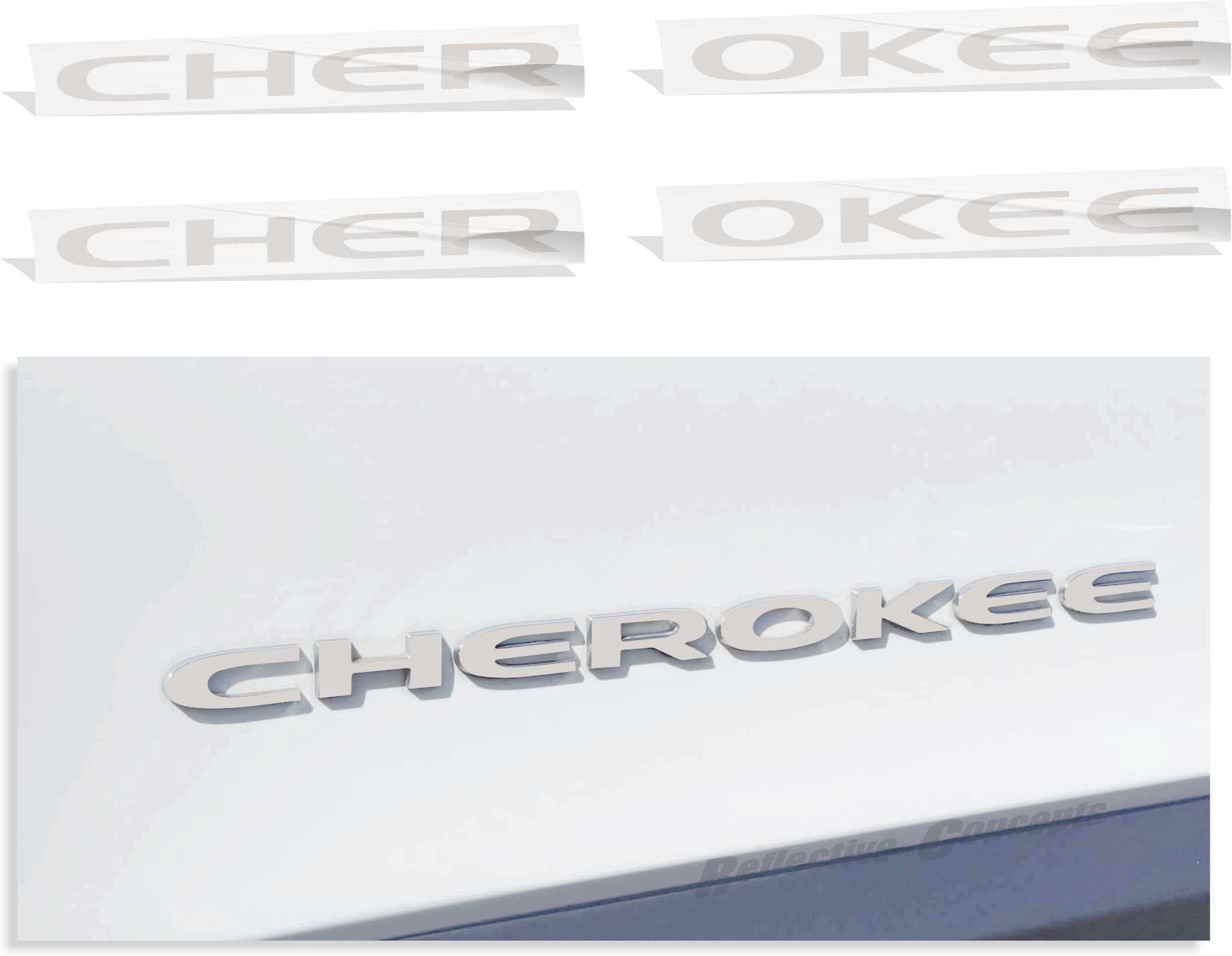 Reflective Concepts Cherokee Door Emblem Overlay Decal Stickers - Fits: 2014-2023 Jeep Cherokee - (Color: Reflective Light Silver)