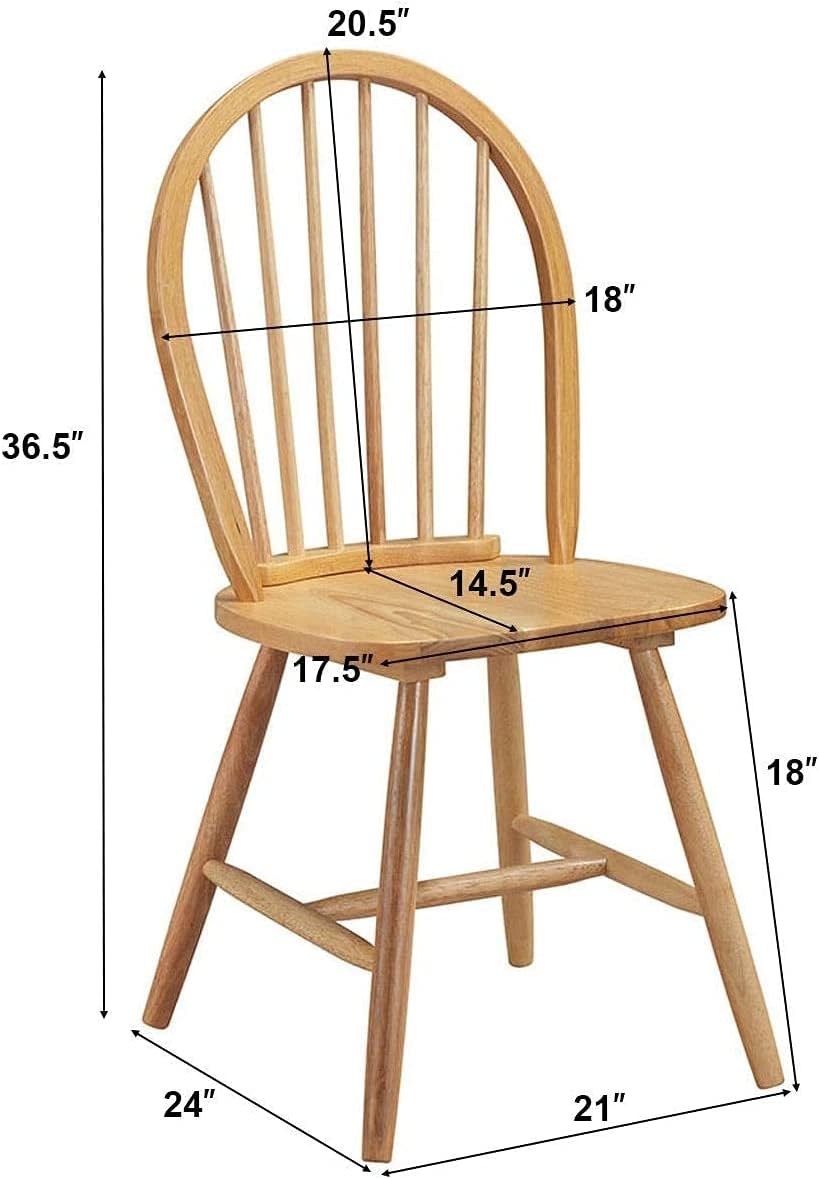 WATERJOY 18 Inch Wood Oak Dinning Chairs Set of 4, High Back Spindled Rubberwood Winsome Seating Chair for Kitchen Living Room Farmhous