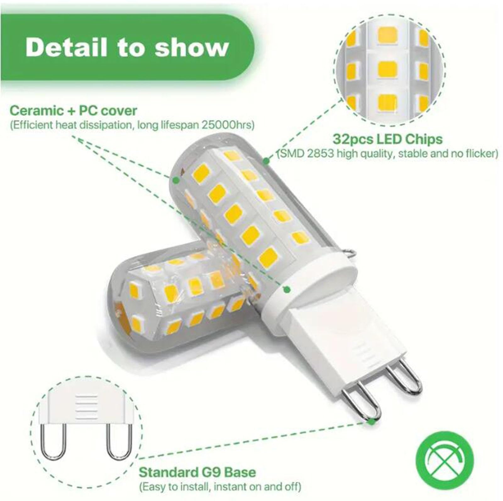 Bombillas LED G9 3 Vatios Equivalente 30 Vatios Ahorro Energía Iluminación Para Candelabros Lámparas Techo Lámparas Pared Lámparas Techo Lámparas Pared No Regulable(G9 3W Cool White 6000k,10PCS)