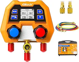 Elitech Conjunto de Manômetros Digitais para Sistemas de Hvac, Refrigeração e Ar Condicionado, Compatível com Os Refrigerantes R410A/R454B/R134, Etc., com Display Lcd, Modelo Dmg-2Se, Inclui 3