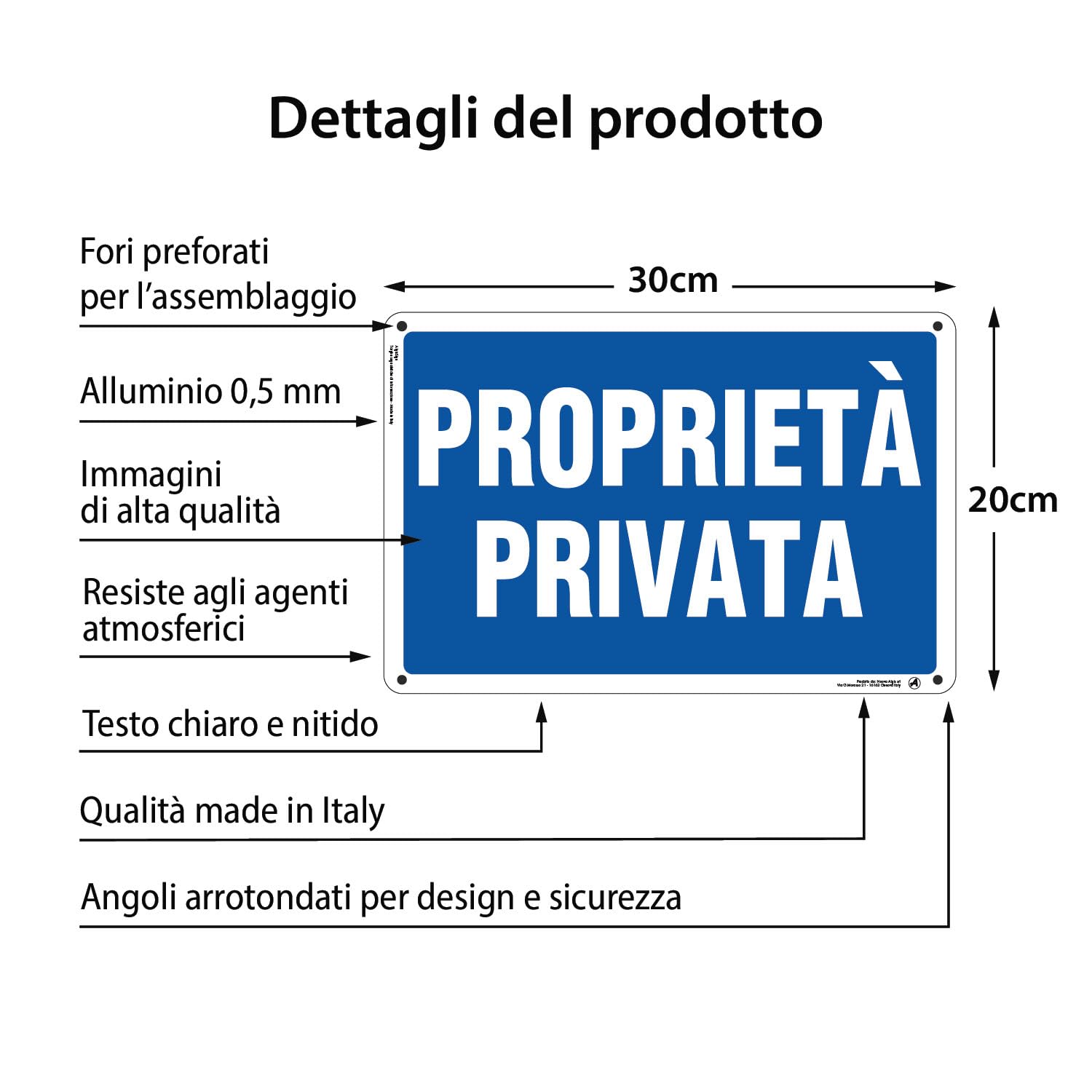 Cartello in Alluminio Proprietà privata 30x20 cm