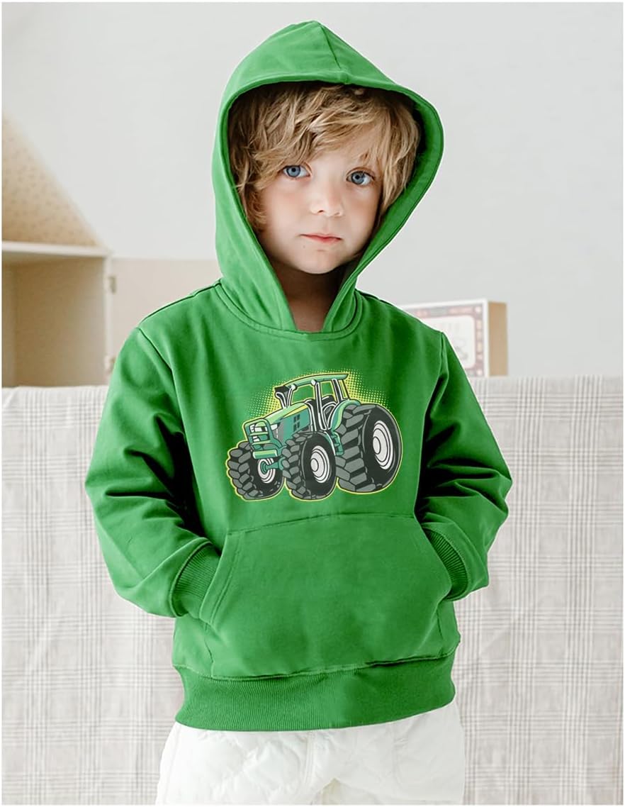 Little Hand Kids Dinosaur Hoodies for Boys Monster Truck Pullover Toddler Tractor Hooded Sweatshirt Active Shirts 2-7 Year - Image 2
