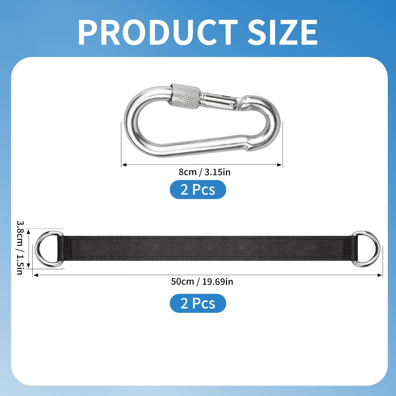 Verazquy 2Pcs Heavy Duty Tree Swing Straps Equipped with M8 lock buckle Hanging Kit Adjustable Hammock Swing Straps with Carabiners D-Rings 1000lb Capacity for Rope Play Sets - Image 2
