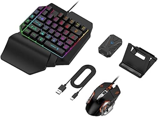 GSH One Hand Non Mechanical Gaming Keyboard and Backlit Mouse Combo, USB Wired Rainbow Letters Glow Single Hand Mechanical Keyboard,Gaming Keyboard…