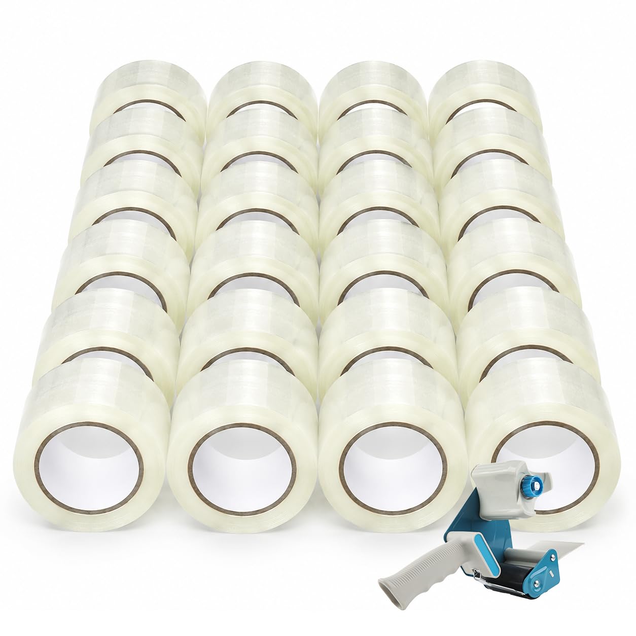 Lot de 24 Rubans Adhésifs Transparents 75 mm x 100 m, 28 Microns, Ruban d’Emballage Large pour Cartons Volumineux, Logistique et Entrepôt, Dévidoir Métallique Inclus