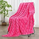 Exclusivo Mezcla Soft Hot Pink Throw Blanket for Couch, Lightweight Fleece Sofa Bed Throw Blankets with Decorative Pattern for All Seasons, 50x70 Inches