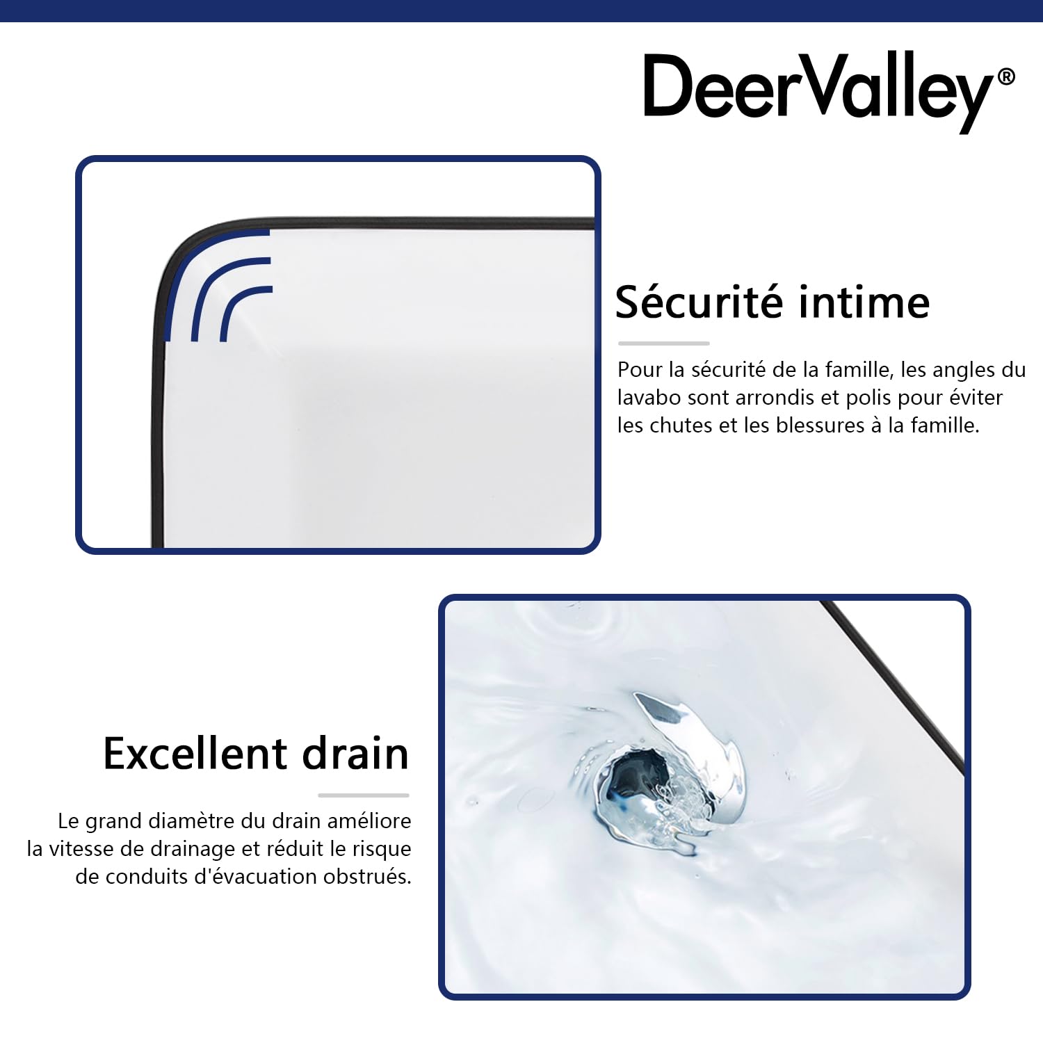 Vasque à Poser Salle de Bain DeerValley Rectangulaire Au-dessus du Comptoir Corps, Vasque a Poser Salle de Bain, Blanc Bordure Noire Lavabo Salle de Bain 475mm*375mm