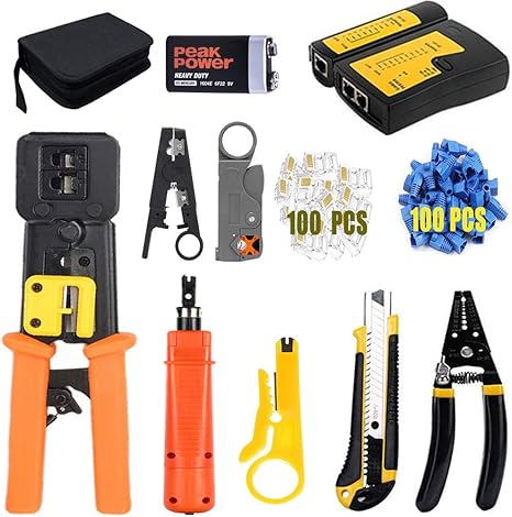 Amazon Abof ネットワークプライヤーlanケーブル自作工具キット208個ケーブルテスターツールキット Lan圧着ペンチ ストリッパーrj45 モジュラー 圧着工具 Cat5 Cat5e Cat6 圧着ツール Rj12 Rj11 8p 6p Lan コネクタ F Wxora6 圧着ペンチ