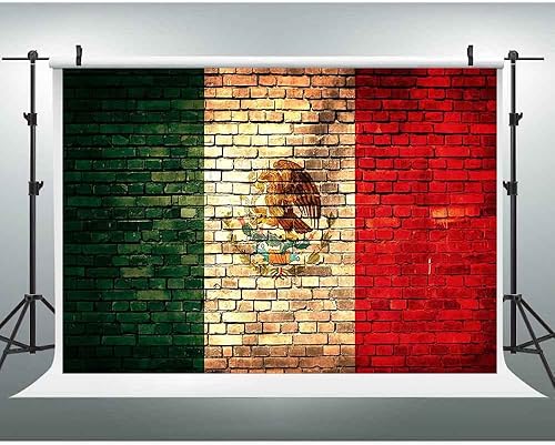 EOALOR EOA - Fondo de fotografía de pared de ladrillo con bandera mexicana retro de 7 pulgadas de ancho x 5 pies de alto, para fiesta de vacaciones,