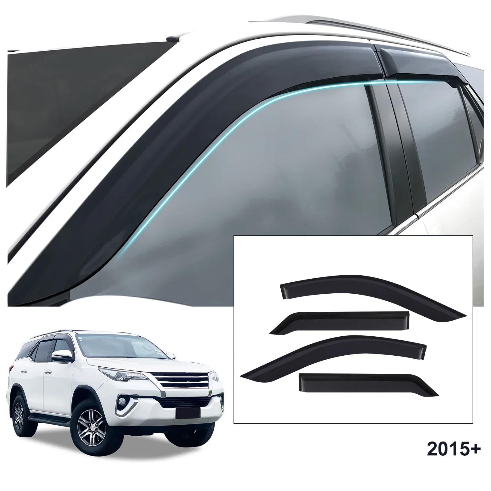 Viseras Viento para Toyota para Fortuner 2015-2020 2021 2022, Doble Cabina, Deflector De Viento, Parasol, Protector contra La Lluvia, Visera para Ventana Guardias Lluvia