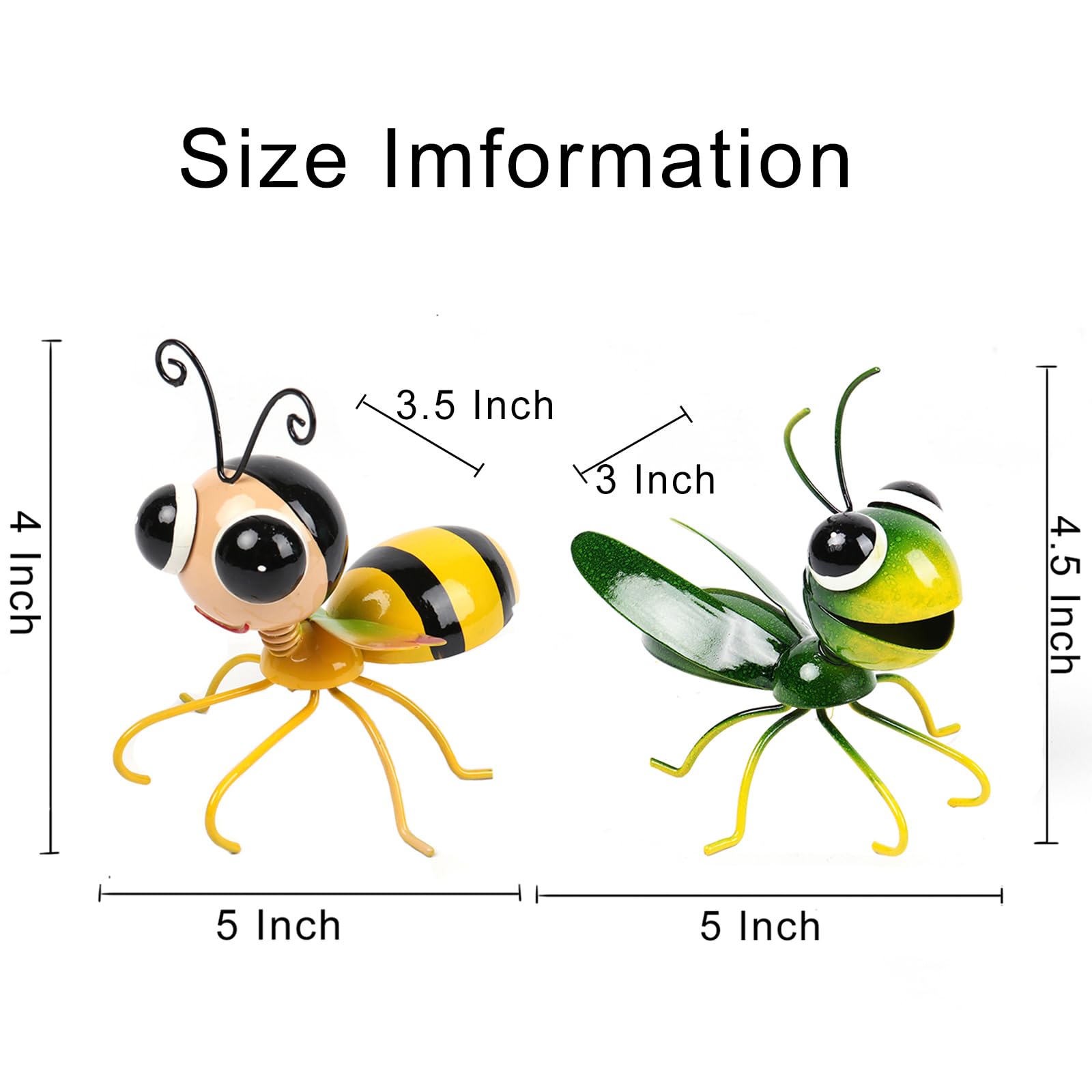 Cruis Cuka Metal Yard Art Garden Decor Cute Grasshopper & Bee Lawn Ornament Backyard Decorations ​Animal Hanging Flower Pot and Vase Hugger - Set of 4