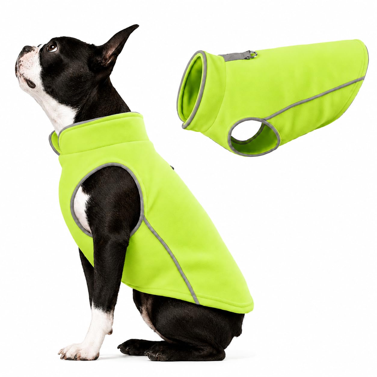 JACKO &amp; CO - Fleece Vest Dog Sweater with Leash Ring - Soft, Warm &amp; Lightweight Pullover Coat for Small &amp; Medium Dogs, Puppies &amp; Cats - Cozy Fall/Winter/Spring Pet Jacket (Neon Green, Large 10-16lbs)