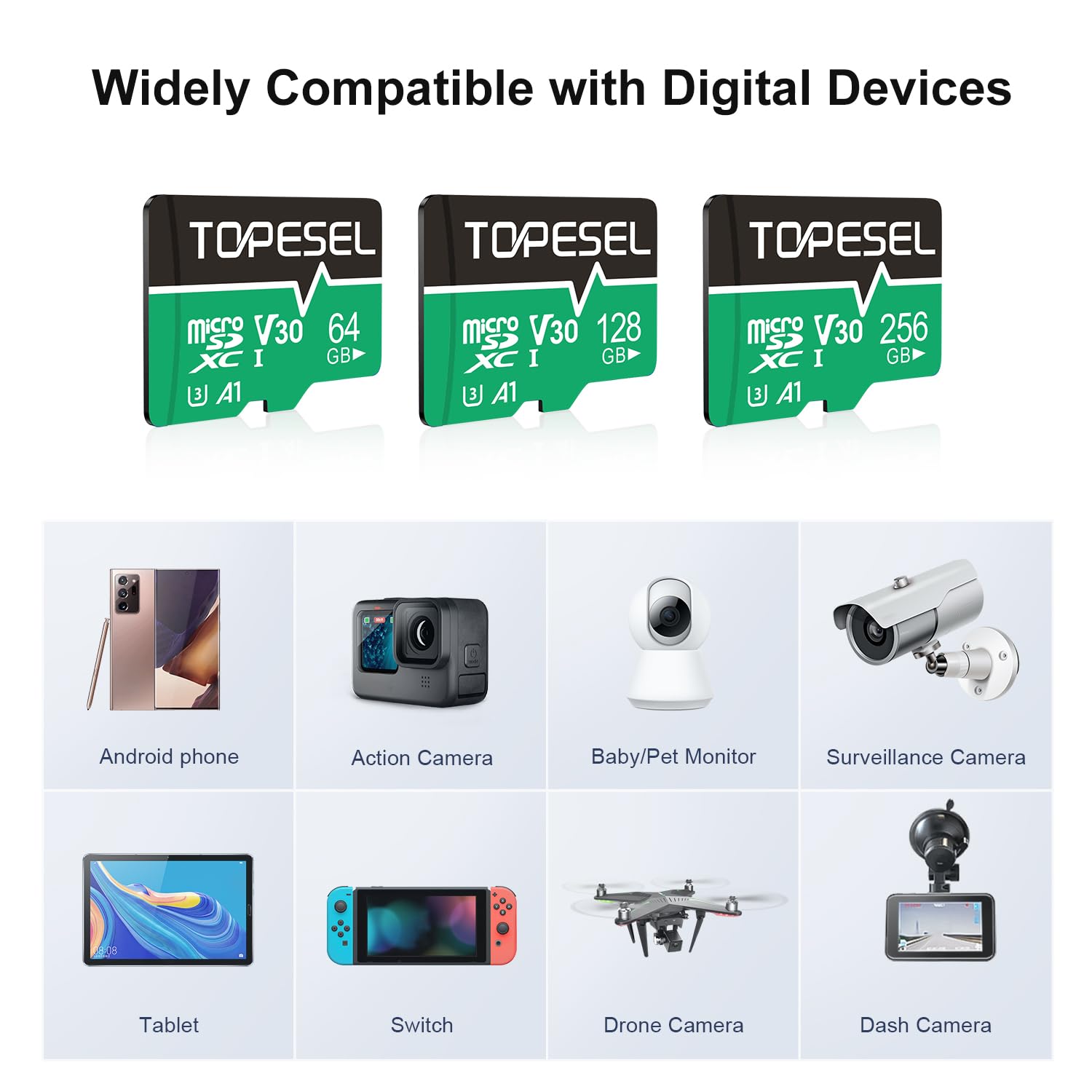 TOPESEL Carte Micro SD 128 Go 4K Camera Pro, vidéo UHD pour GoPro, caméra d'action, drone, smartphone, R/W jusqu'à 90/35 Mo/s Carte mémoire microSDXC UHS-I U3 A1 V30